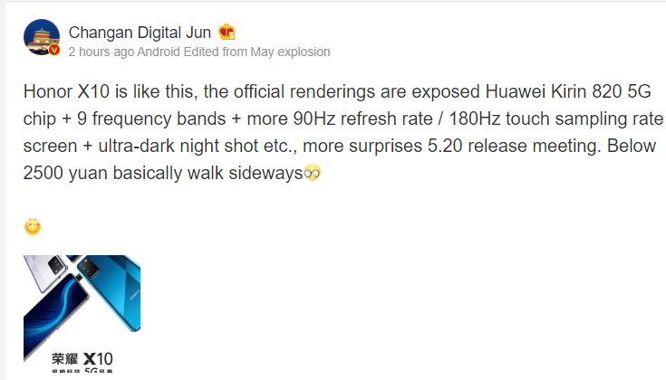 Honor X10 Press render leak