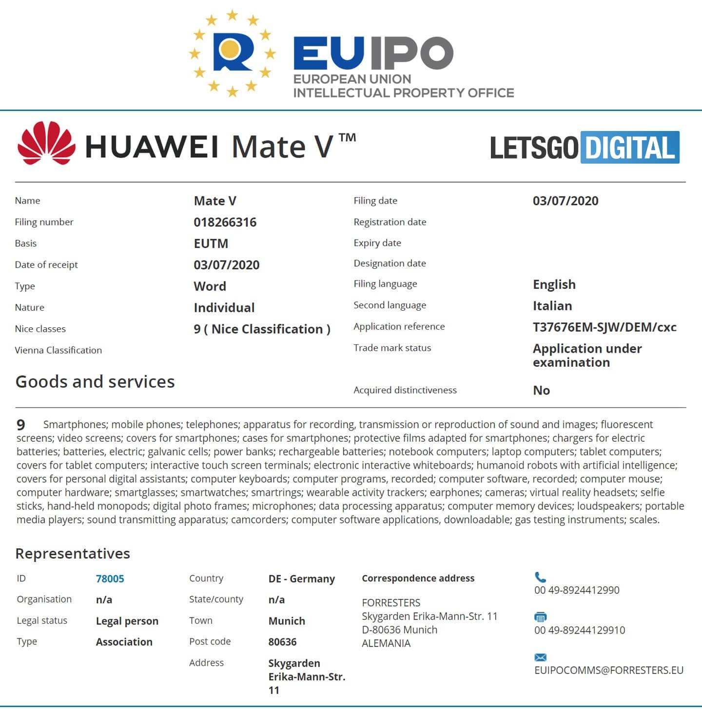 Huawei Mate V Trademark