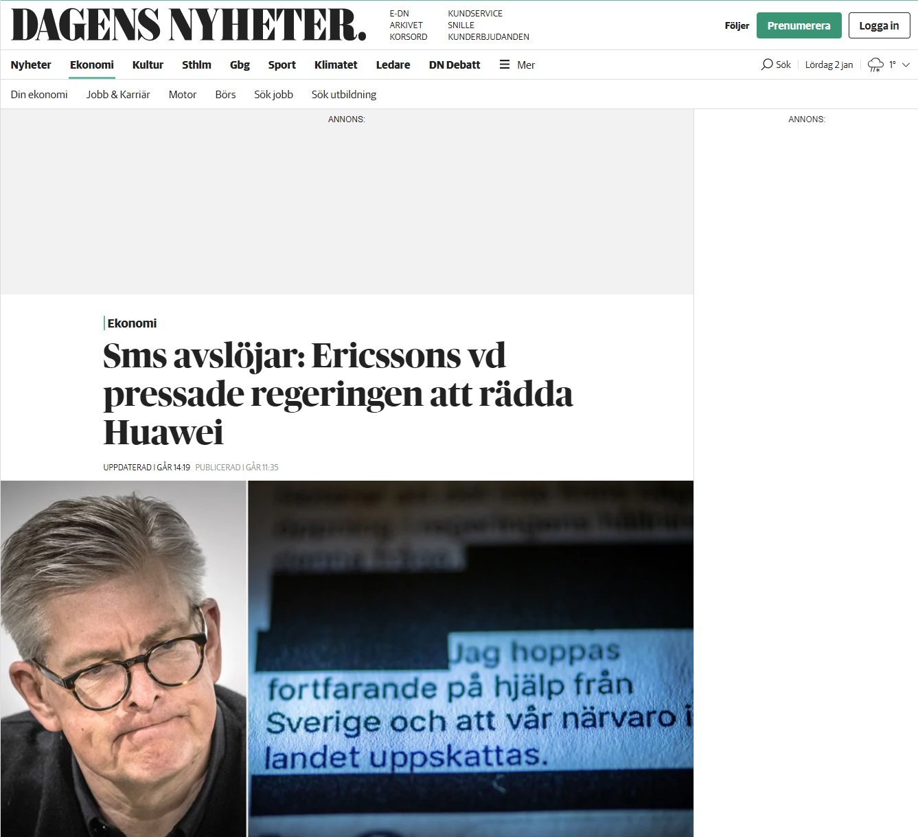 Ericsson CEO News for Huawei