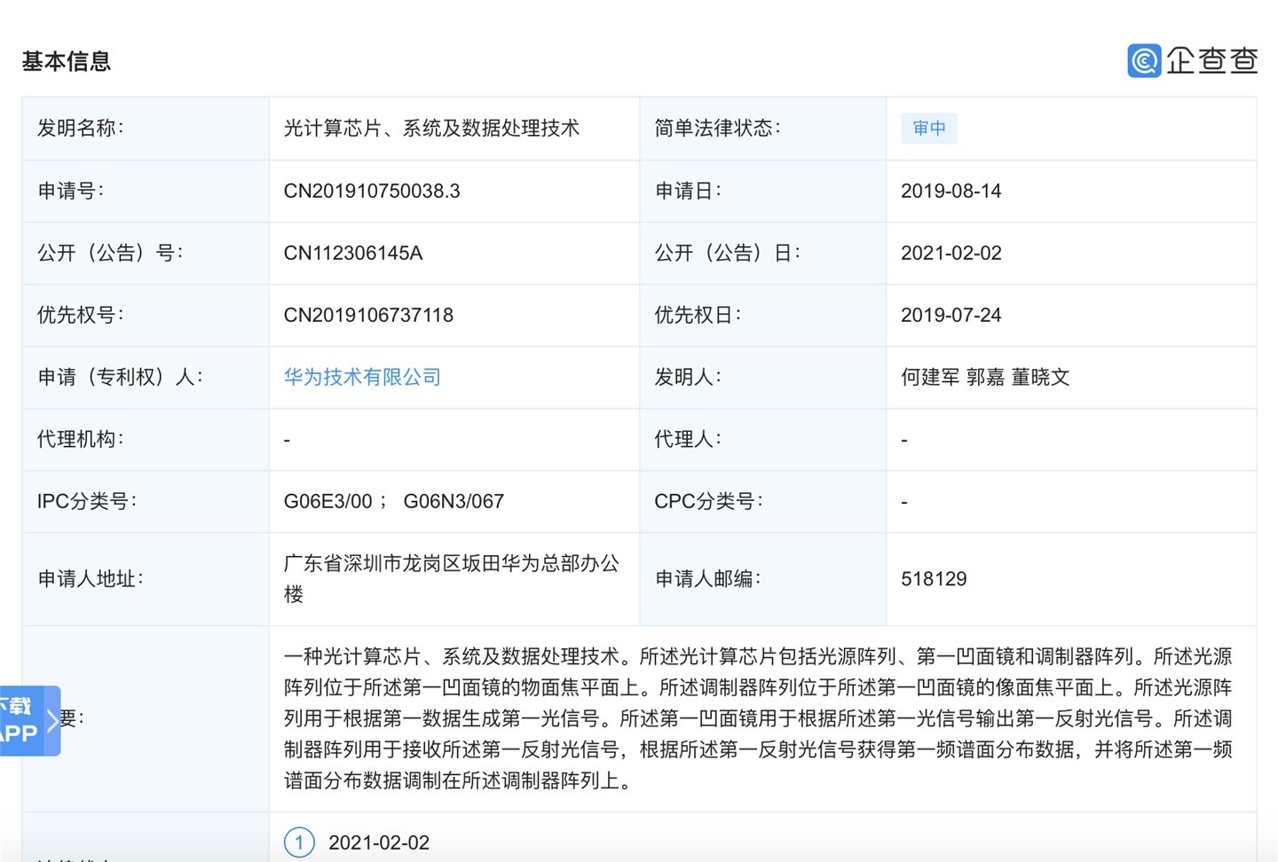 Huawei registered a patent for Optical Computing Chip - HU