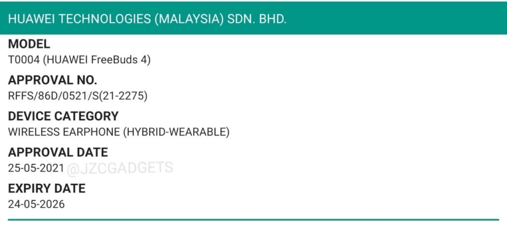 Huawei-freebuds-4-certificate-malaysia
