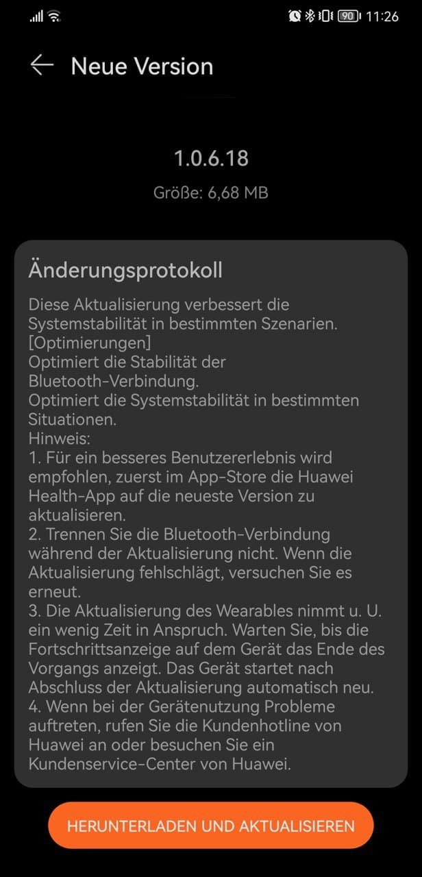 Huawei Watch Fit Update Version 1.0.6.18