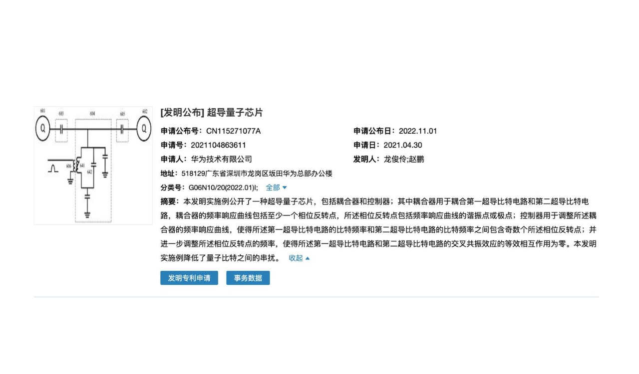 Huawei superconducting quantum chip patent announced